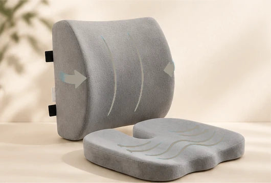 Grey seat cushion and lumbar pillow complete set