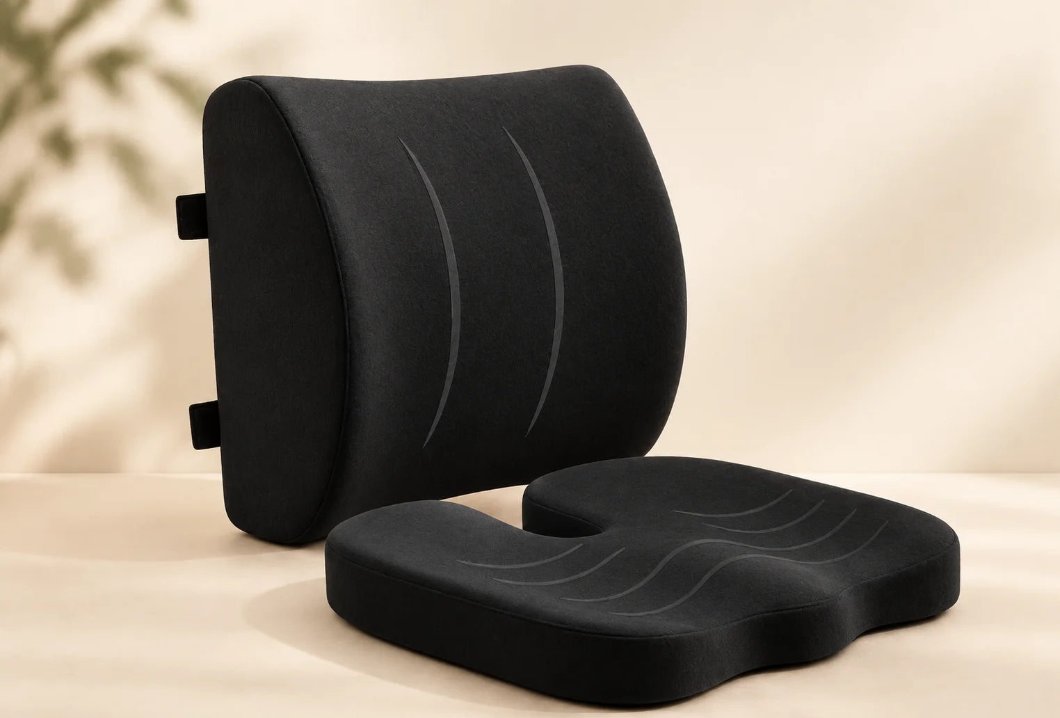 Black seat cushion and lumbar pillow complete set